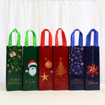 12pcs Festive Christmas Wine Bottle Gift Bags with Handles - 35.0cm X 11.99cm X 8.99cm Durable Polyester, Holiday Designs