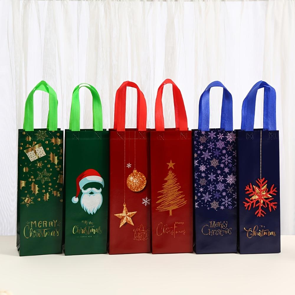 12pcs Festive Christmas Wine Bottle Gift Bags with Handles - 35.0cm X 11.99cm X 8.99cm Durable Polyester, Holiday Designs