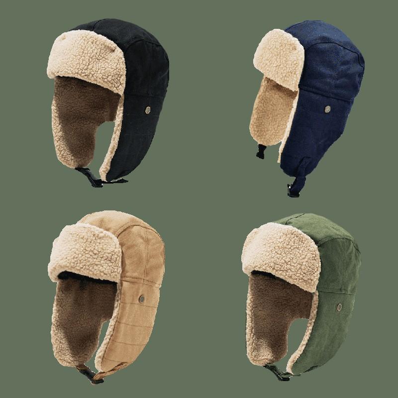 Unisex Winter Warm Cotton Blend Beanie Hat With Ear Flaps Pilot Style Foldable Cap Cold Weather