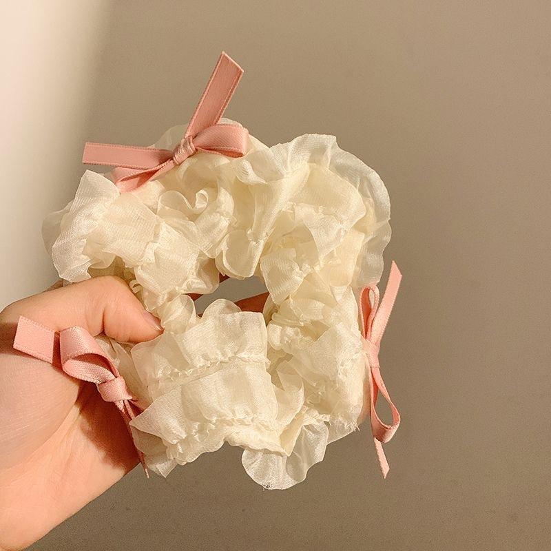 1pcs Cream Pink Bow Tie Scrunchie Fashion Women Mini Bowknot Ponytail Holder Hair Ropes Hair Accessories