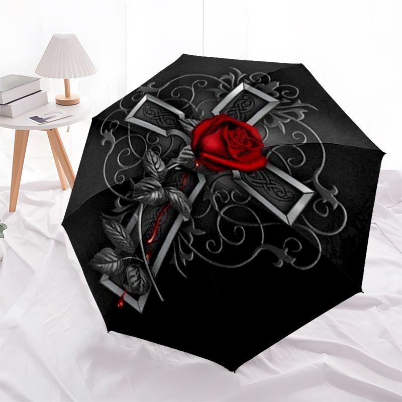 

1pc Gothic Rose Cross Design Umbrella with Plastic Handle,Compact & Stylish,Cartoon Pattern,Outdoor UmbrellaPT522