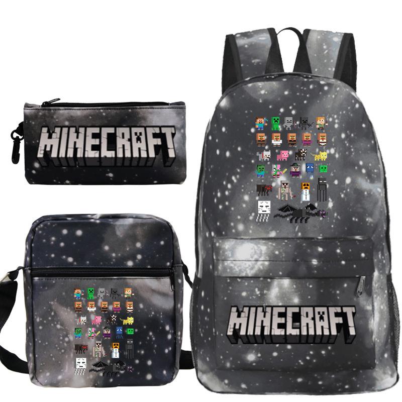 Minecraft Primary And Secondary School School Bag Children'S Backpack Backpack Shoulder Bag Pencil Case Three-Piece Set