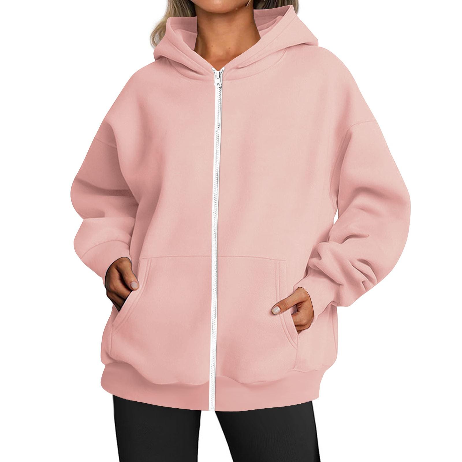 

Женское модное свободное повседневное повседневное однотонное пальто с капюшоном и молнией с длинными рукавами XL арбуз красный