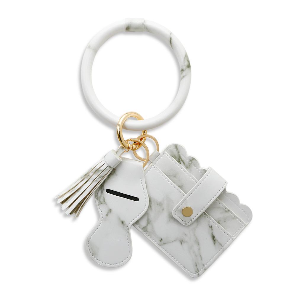 PU Leather Tassel Keychain Bracelet with Lip Balm Holder and Card Slot for Women