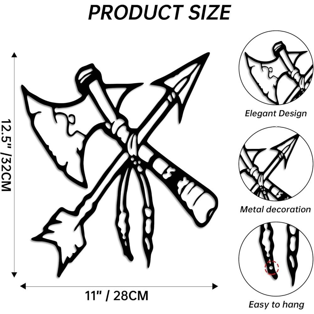 Metal Arrow Wall Art Native American Viking Decor Axe with Arrows Black Rustproof Home Decor 12.5x11 inch for Living Room Office Garden