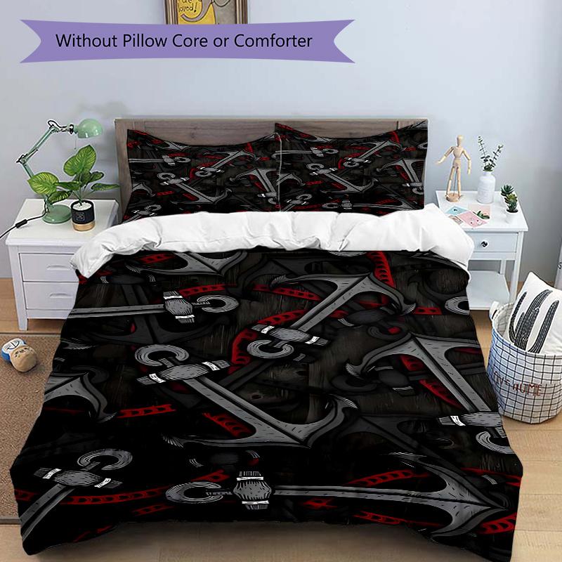 

3pcs Anime Cartoon Design Anchor Pattern Bedding Set with One Quilt Cover and Two Pillowcases (No Core) - Home Decor, Festival Gift, Polyester Fabric, 135x200cm