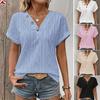 New Women's Spring Summer New Arrivals V-Neck Button Hollow Loose Short Sleeve Top T-Shirt