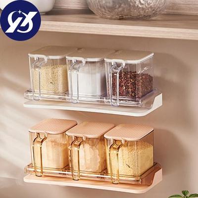 Spice Case Rack Set Stansfri Väggmonterad Anti-halk Kryddor Förvaringsställ Transparent Dammtät kryddask med sked