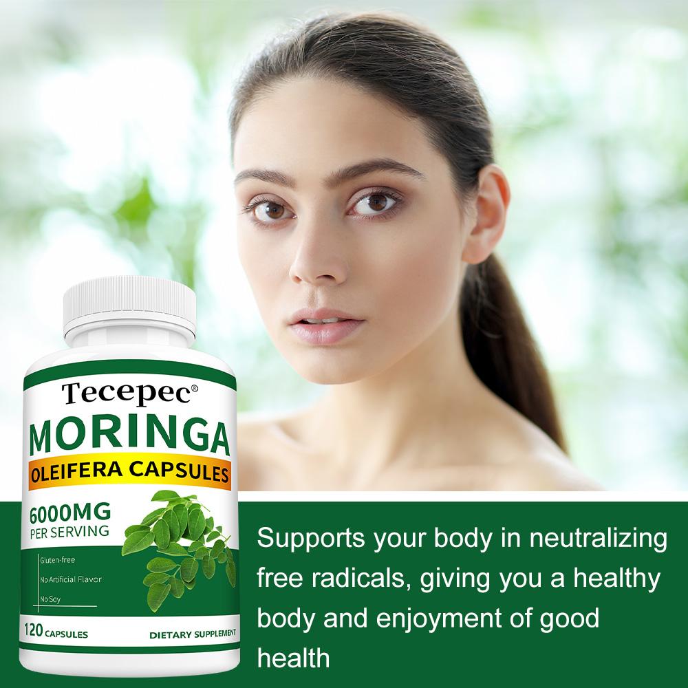 Moringa Oleifera Capsules 6000mg Per Serving, Leaf Extract Herbal Dietary Supplement, 120 Capsules
