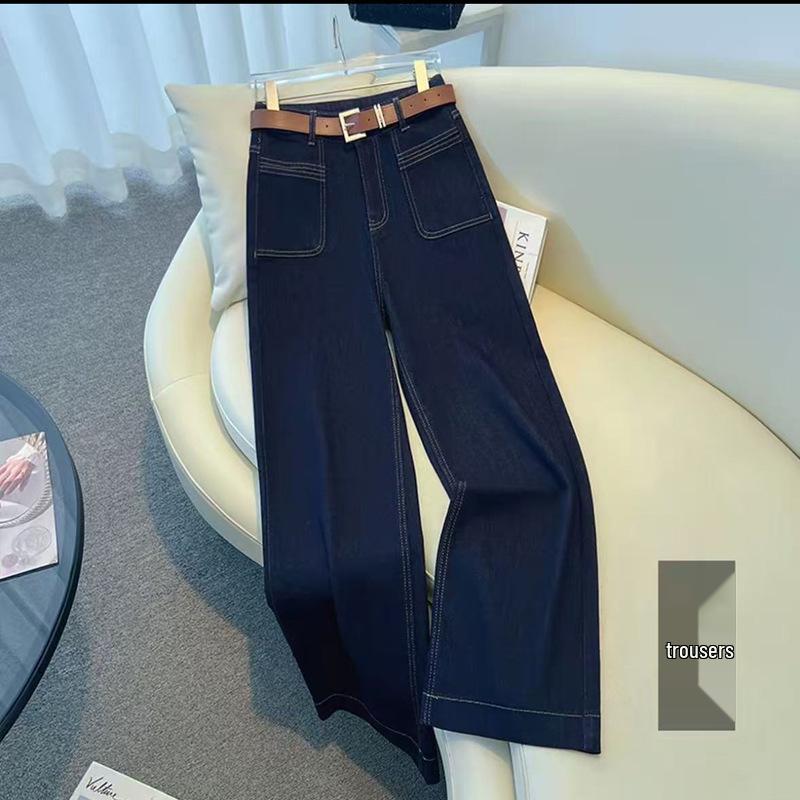 

Women s Retro Blue High-Waisted Straight Leg Wide Jeans - 2025 Autumn/Winter Collection Small