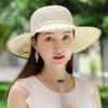 Cappello da Sole da Donna in Paglia a Rete con Ampia Visiera Protezione UV Estivo Cappello da Spiaggia Pieghevole Leggero Cappello da Viaggio con Mentoniera