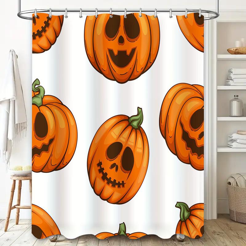 Orange Pumpkin Halloween Shower Curtain Home Decor Waterproof Bathroom Liner Set for Kids Bedroom Decoration Gift