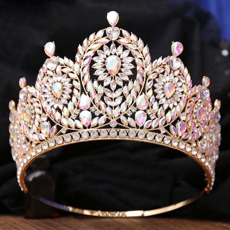 Luxury Royal Queen Green Wedding Crown Rhinestone Big Tiara Party Show Hair Jewelry for Pageant High Diadem Bridal Gifts