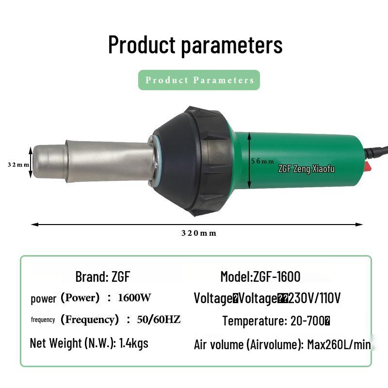 1600W High-Power Industrial Hot Air Gun for PVC/PE Plastic Welding and Waterproof Membranes