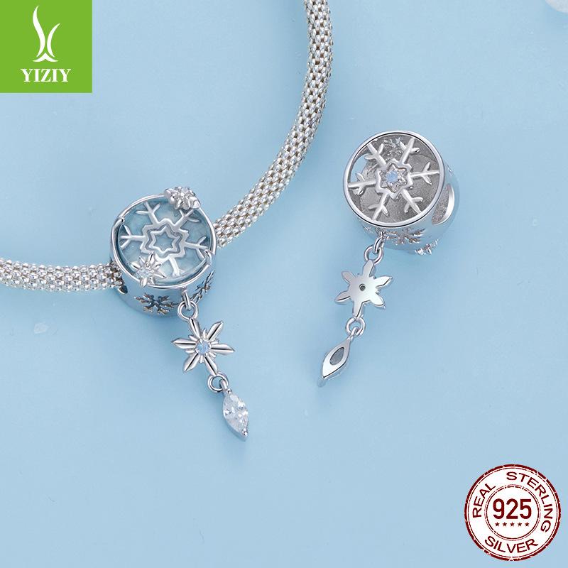 Winter Crystal Snowflake Beaded Diy Bracelet Large Hole Beaded Charm 925 Silver Bead Jewelry Accessories