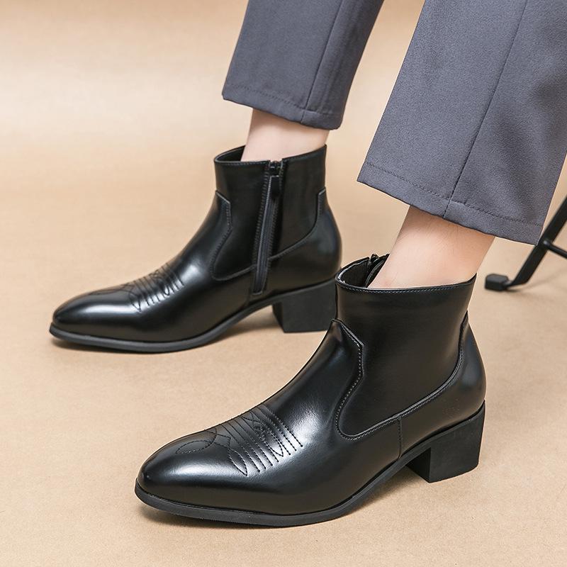 Winter Men's High-top Leather Zipper Boots: Plus Size Formal & Casual Martin Short Boots