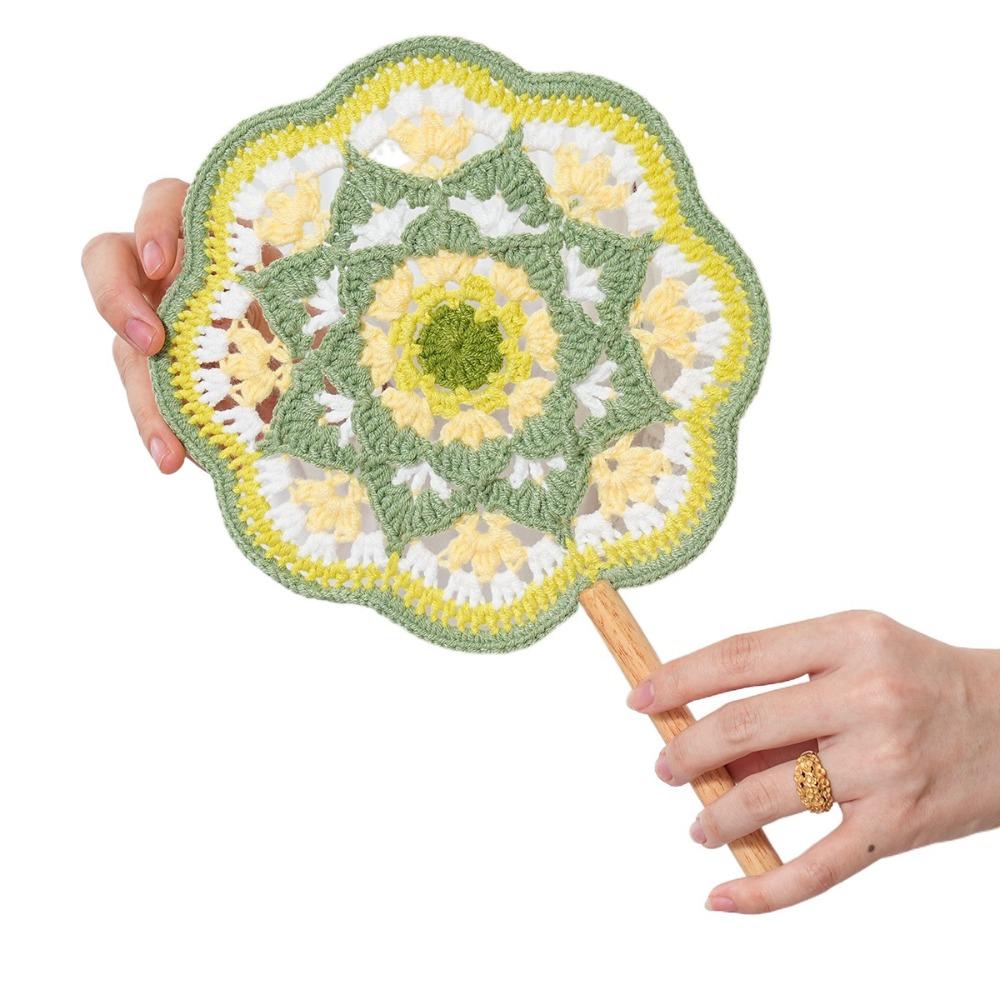 Yarn Hand Cranked Fan Handmade Decorative Craft Fan Crocheted Antique Style Fan  Women