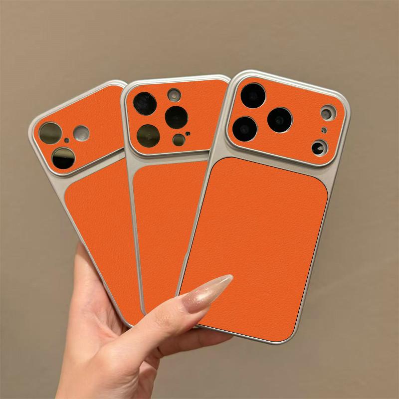 Large Window Synthetic Leather Casing for iPhone Pure Orange Printed Patterned Plain Shell Soft Case Protective Cover | BP B031