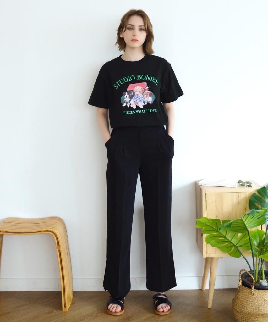 BONIEE Retro Puppy Trio Graphic T-Shirt Black