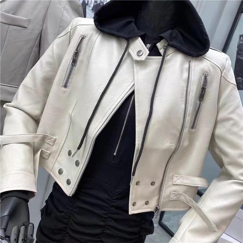 

Весенне-осеннее мотоциклетное кожаное пальто, женская новая маленькая модная короткая тонкая куртка из искусственной кожи, модная M