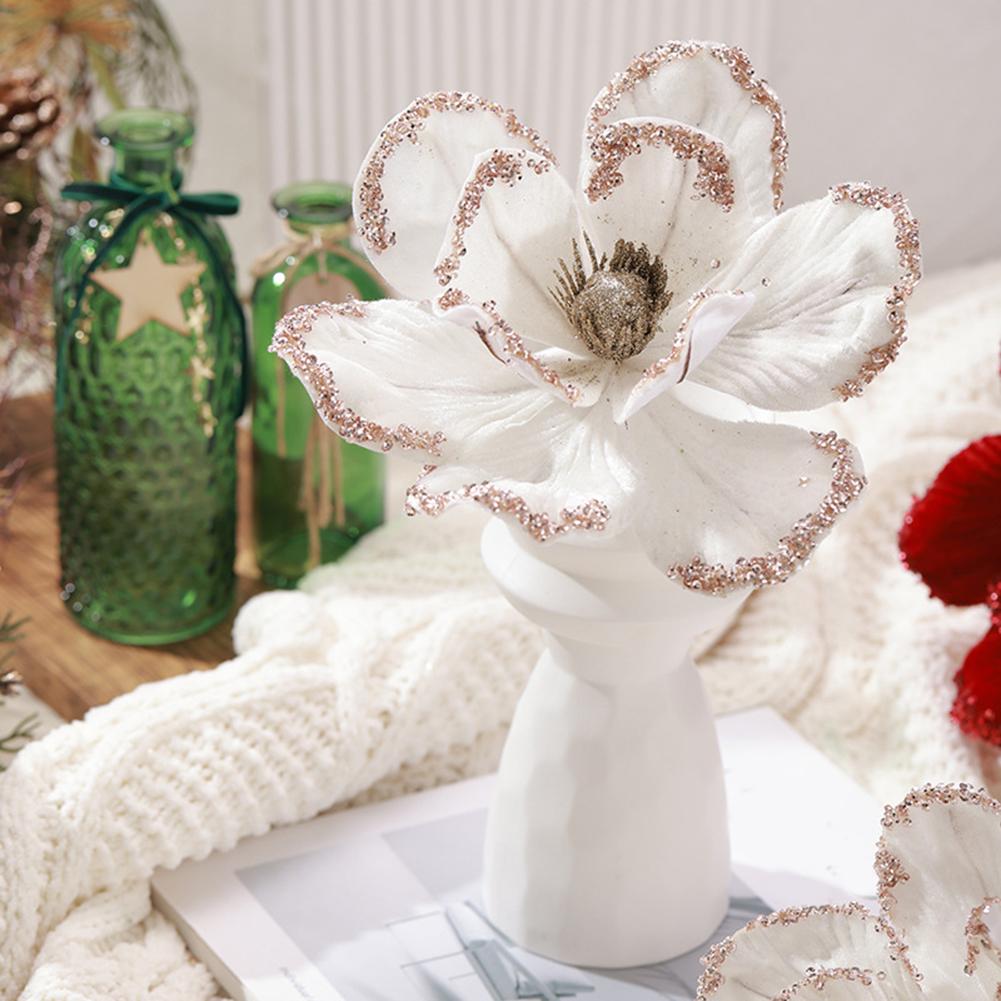 Artificial Christmas Flower Cloth Glitter Flowers Christmas Tree Pendant For Home Wedding Xmas Navidad New Year 2026 Ornaments
