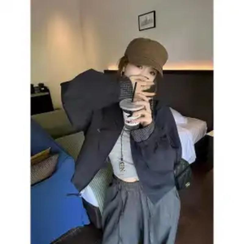 Casual Stand-up Collar Plaid Splicing Jacket Short European 2025 Autumn New Loose Fashion Jacket Top