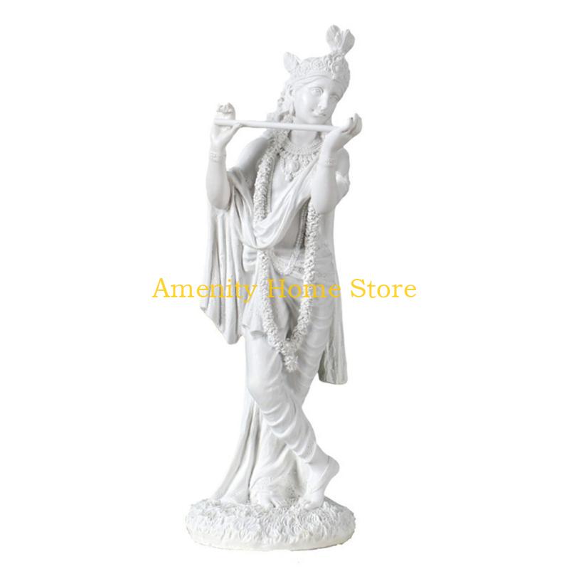 

F26C Resins White Krishna Statue Hindu God of Love Sculpture Hinduism Meditating Figurines Home Decoraiton Ornament Gift білий