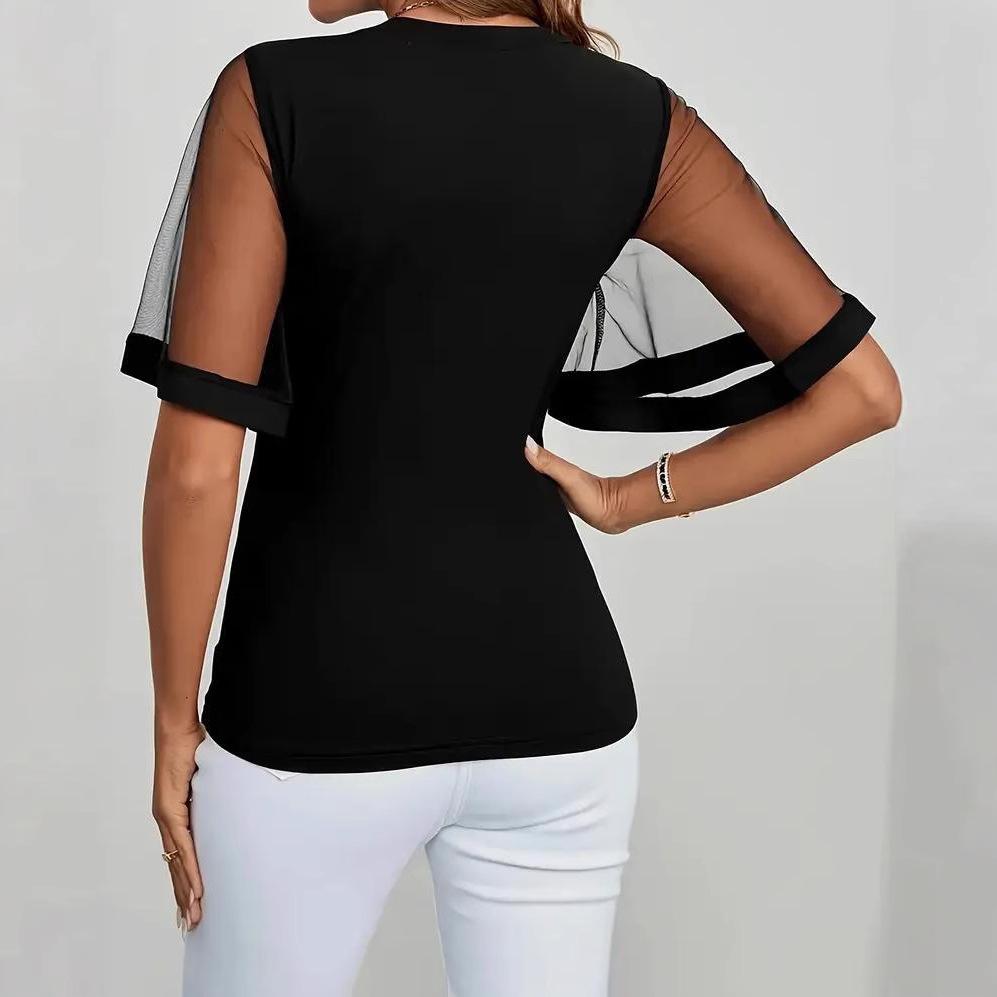 VEZFAA Damenmode, lässig, Sommer, Frühling, einfarbig, bedruckt, kurzärmelig, O-Ausschnitt, Blusen und Hemden