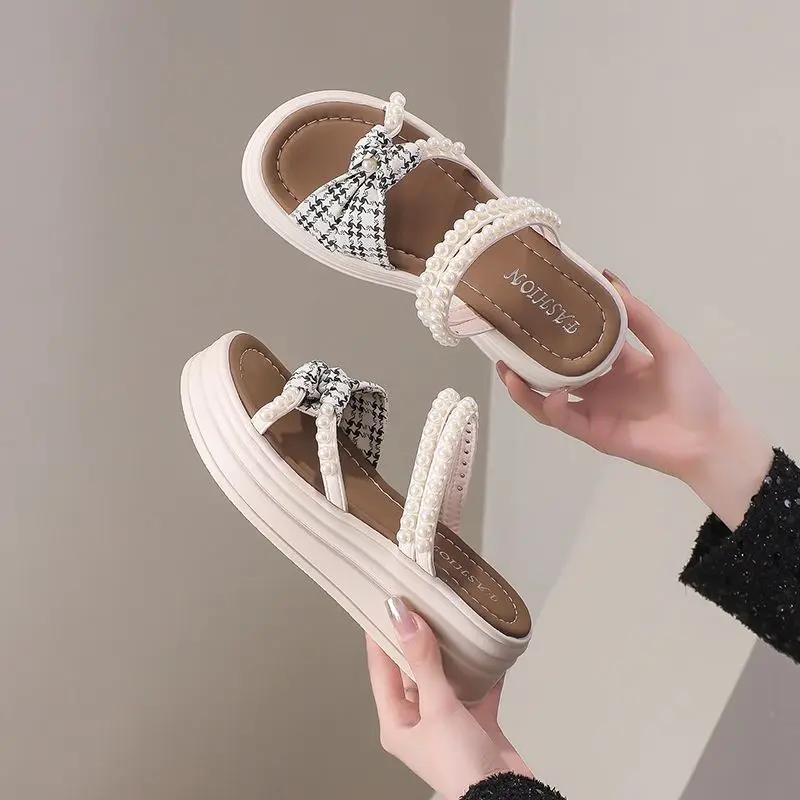 Fashion Wedges Heel Woman Shoes Cheap Liquidation Luxury Summer Comfortable Shoe Asian Size on Offer Vintage Vip Pearl Sandals for Women