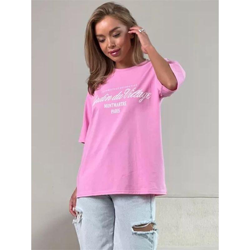European and American Fashion Letters Print BF Loose Short sleeve Half Sleeve Mid Length T-shirt Women Tee T-shirt Top Women