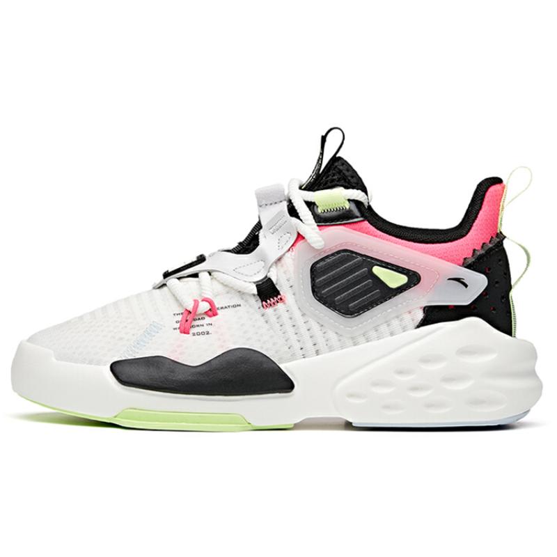Anta Bastard Anti-Slip Wear-Resistant Mid-Top Skateboard Shoes Women s White Black Pink Sneakers 122128084-1 36
