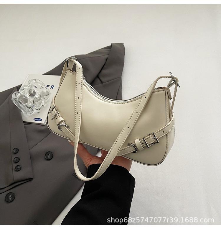 Premium sense baguette bag 2025 new product Internet celebrity live broadcast solid color belt zipper fashion shoulder underarm bag messenger bag