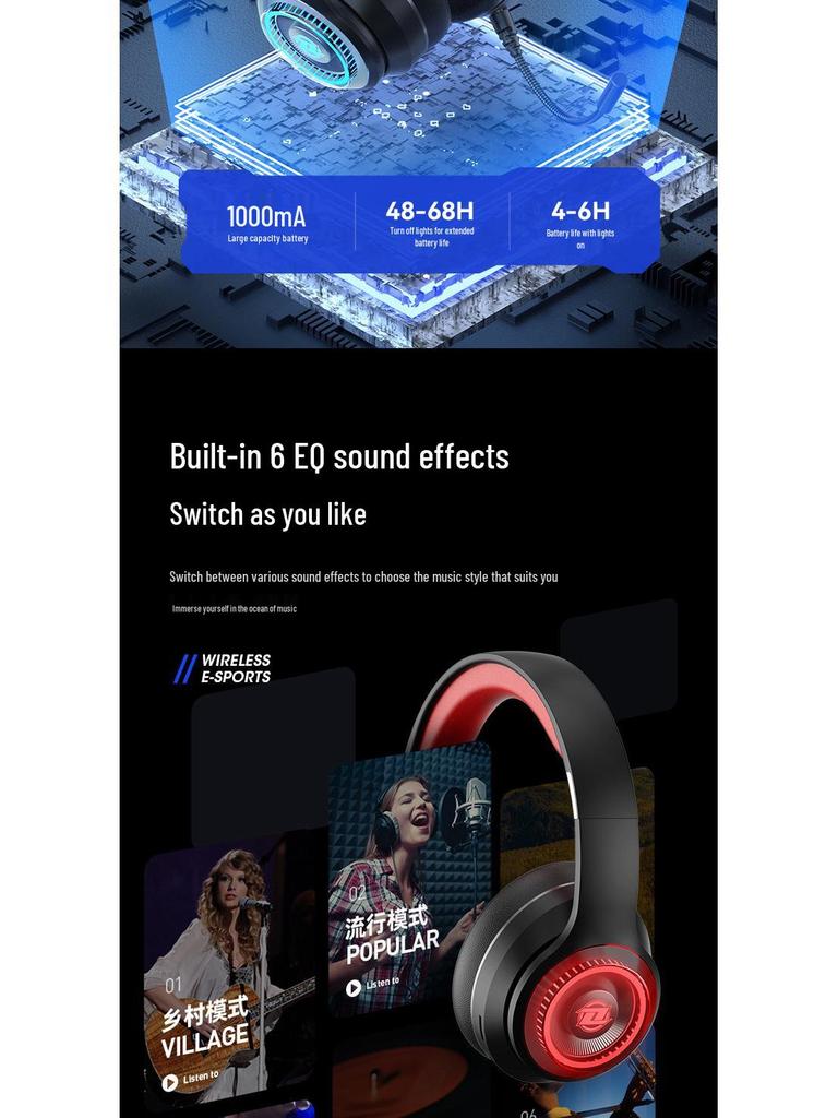 Hot-Selling Luminous Wireless Bluetooth Gaming Headphones with Microphone