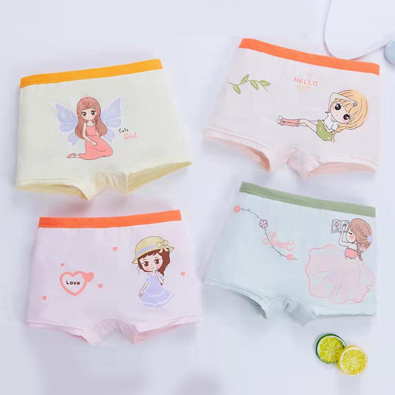 4Pcs Girls Modal Boxer Briefs Cute Cartoon Soft Breathable Kids Underwear M To 4XL