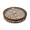 Wooden Inlay Decorative Tray  Round Floral Pattern Serving Tray | Bone Inlay Style | Boho Coffee Table Tray | Kitchen Bone Decor Tray