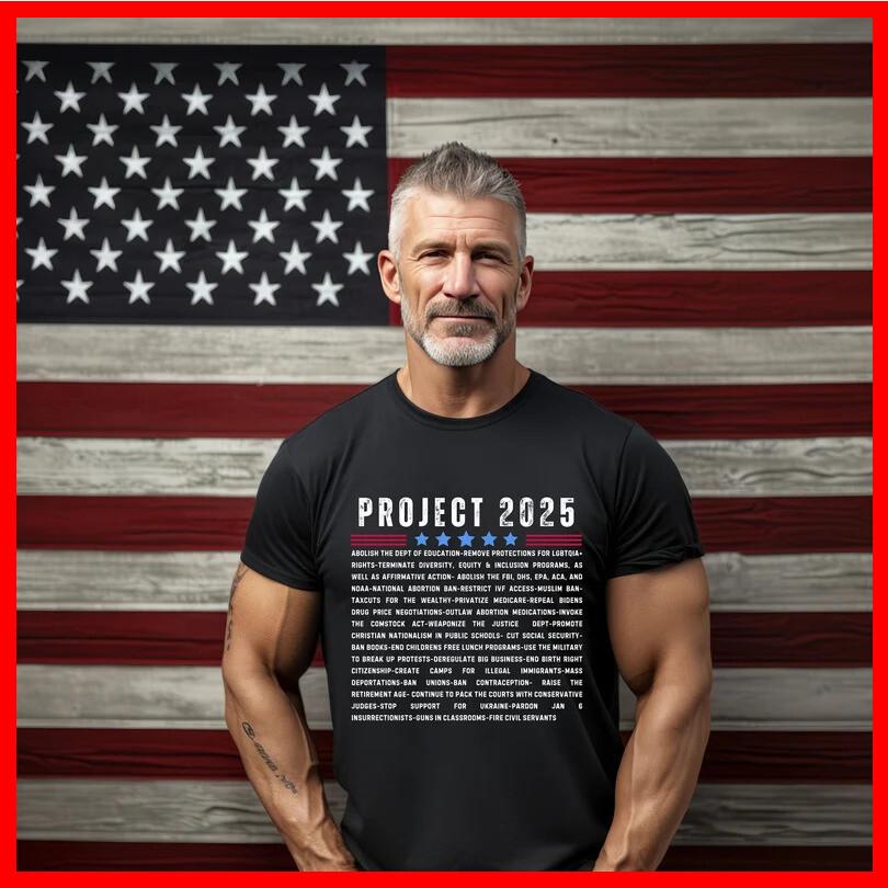 Project 2025, Pro Democracy Black Cotton T-Shirt Unisex T-Shirt M