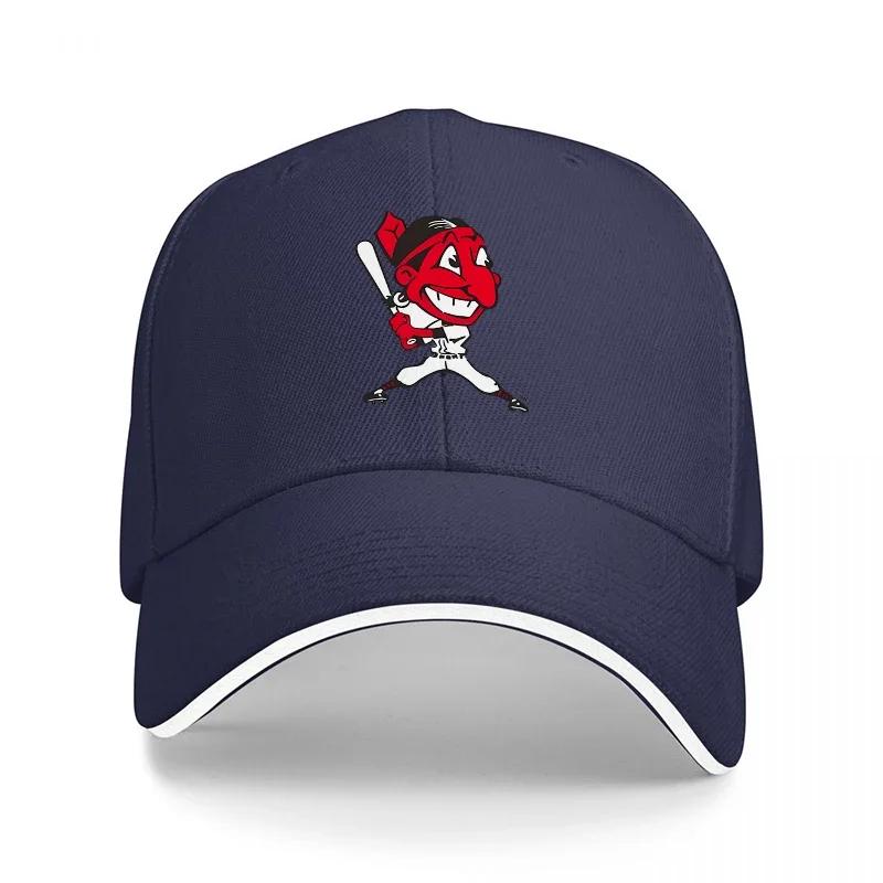 Red Devil Baseball Mascot Logo Black Adjustable Cap with White Trim and Embroidered Design for Sports Fans and Casual Wear