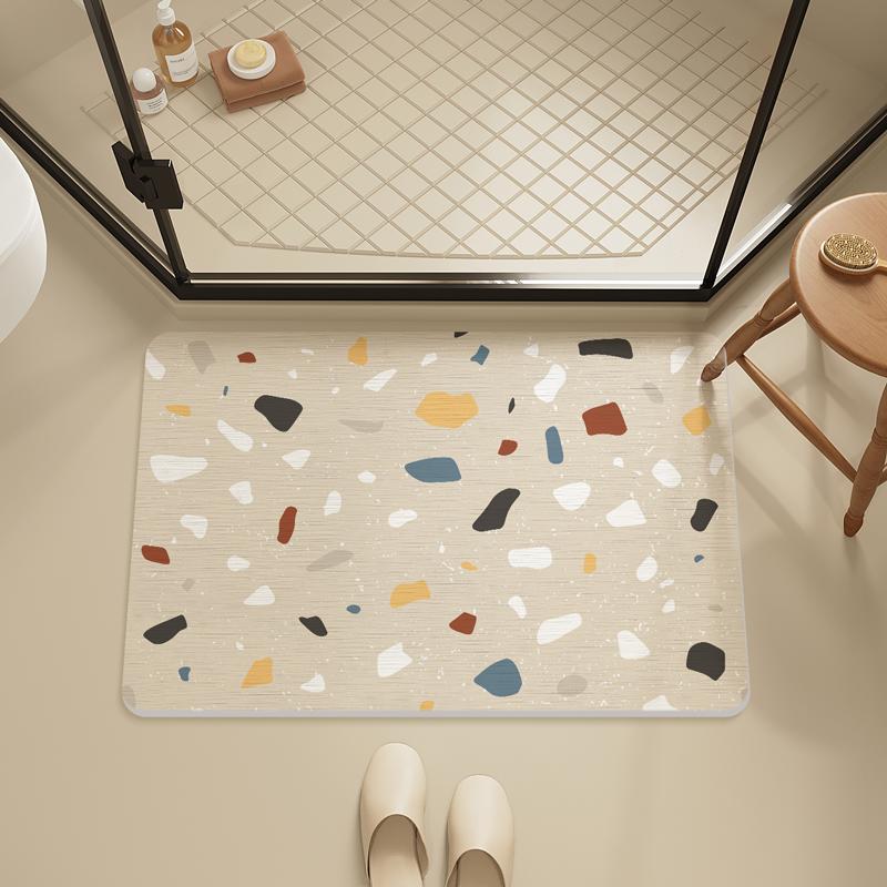 Hard diatom mud terrazzo bathroom absorbent floor mat Nordic bathroom non-slip bath floor mat light luxury