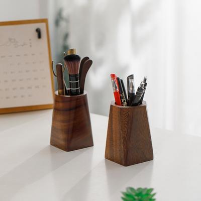 Walnut Wood Pen Holder Single Tube Tea Ceremony Style Organizer Handcrafted Desktop Storage for Brushes Tools Elegant Office Decor