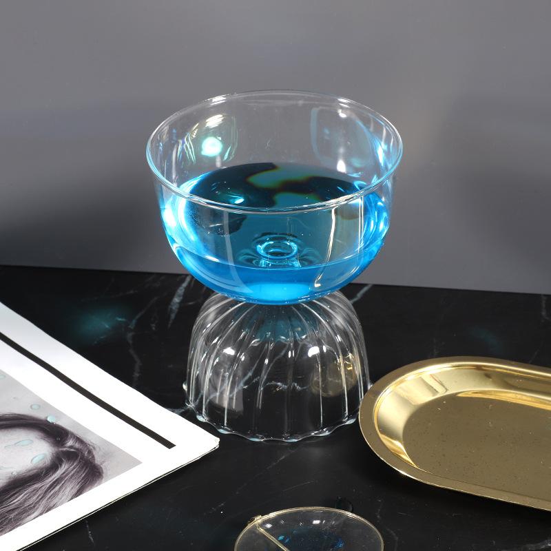 Colorful Vertical Grain Modern Bouquet Waist Glass Vase - Ice Cream Bowl Water Cup Champagne Cocktail Test Tube Wine Glasses