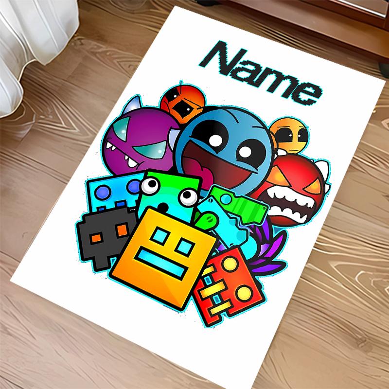 Tappeto Personalizzato Geometry Dash Area Tappeto - Morbido, Lavabile Antiscivolo Tappetino da Interno, Tappeto Decorativo per Soggiorno, Casa e Ufficio
