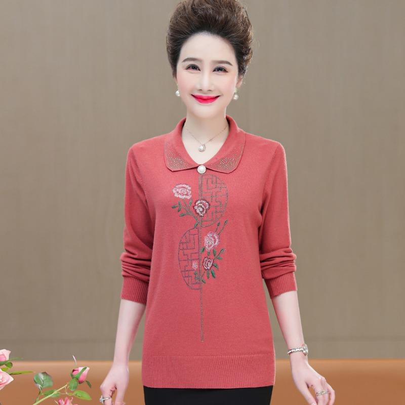 Mom spring long-sleeved shirt middle old woman grandma spring and autumn women's shirt old woman clothes