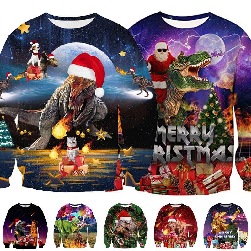 Suéter de Natal Feio Aconchegante e Festivo com Design de Dinossauro para Mulheres e Homens
