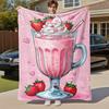 1pc Strawberry Milkshake Outdoor Flannel Blanket Soft Warm All-Season Throw for Sofa Bed Car Camping Office, Cozy Gift Idea1257S