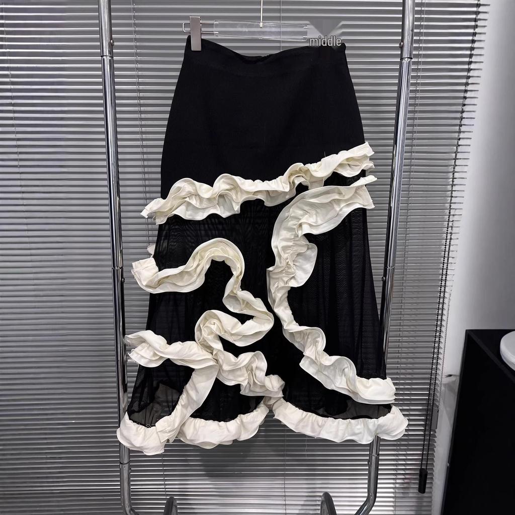 Spring 2026 Elegant Ruffled Loose Fit Versatile Slimming Skirt for Women