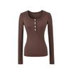 T-shirt da donna a maniche lunghe, vestibilità aderente, con colletto Henley, dolce e piccante