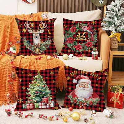Christmas Pillow Cover Elk Santa Claus Decorative Sofa Decorative Linen Pillowcase for Christmas Sofa Decoration Party