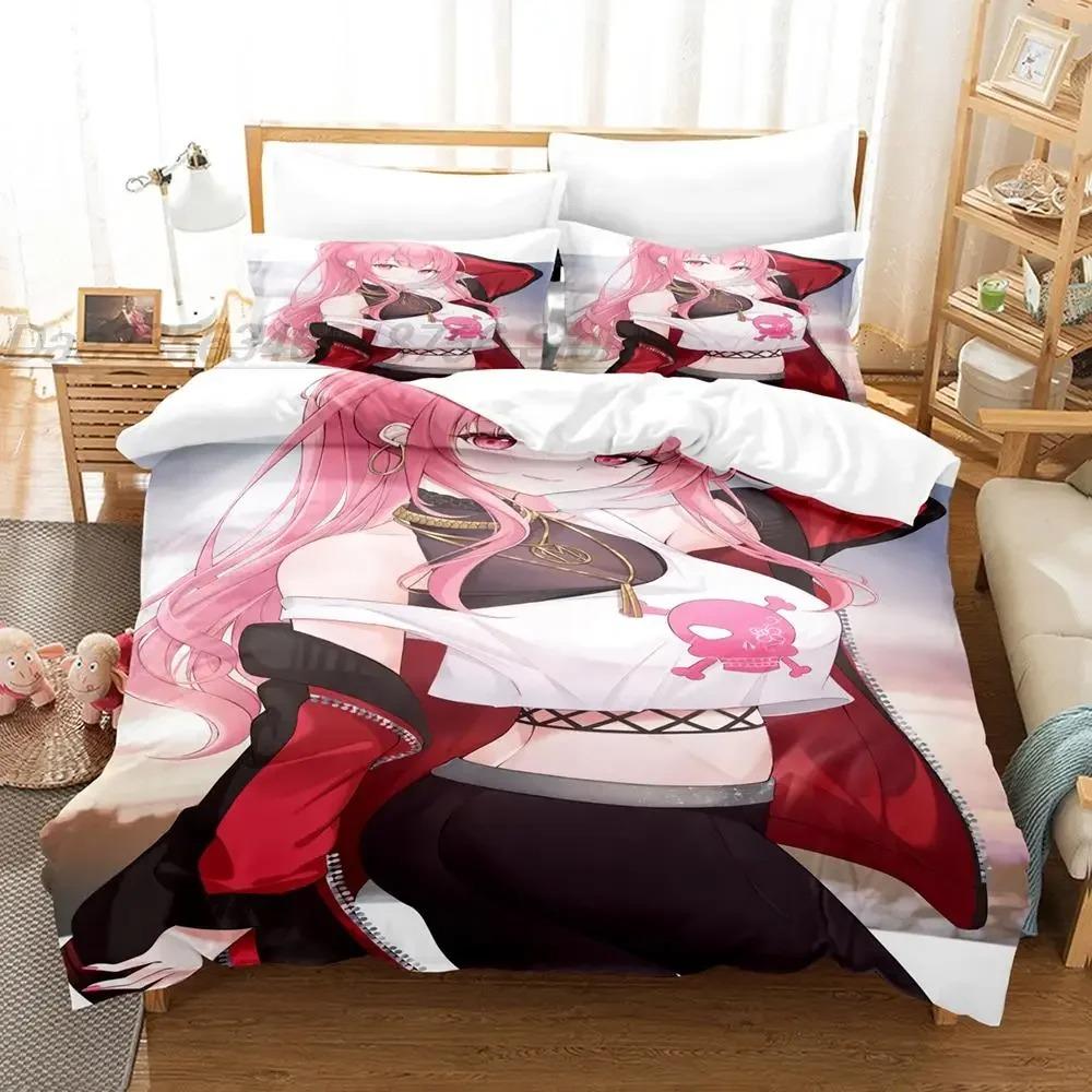 Mori Calliope Bettwäsche Set Einzelbett Twin Full Queen King Size Bettset Erwachsene Kind Schlafzimmer Bettbezug Sets 3D Druck Kawaii Anime Mädchen