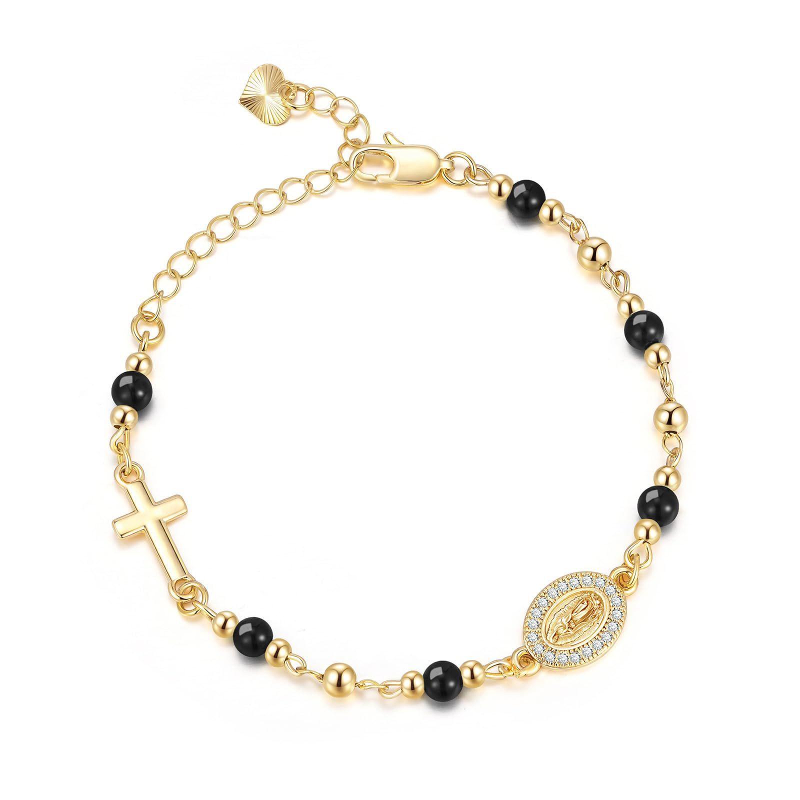 

Protective Symbol Bracelet With Obsidians Crosses And Gold Heart Tail Representing Strength