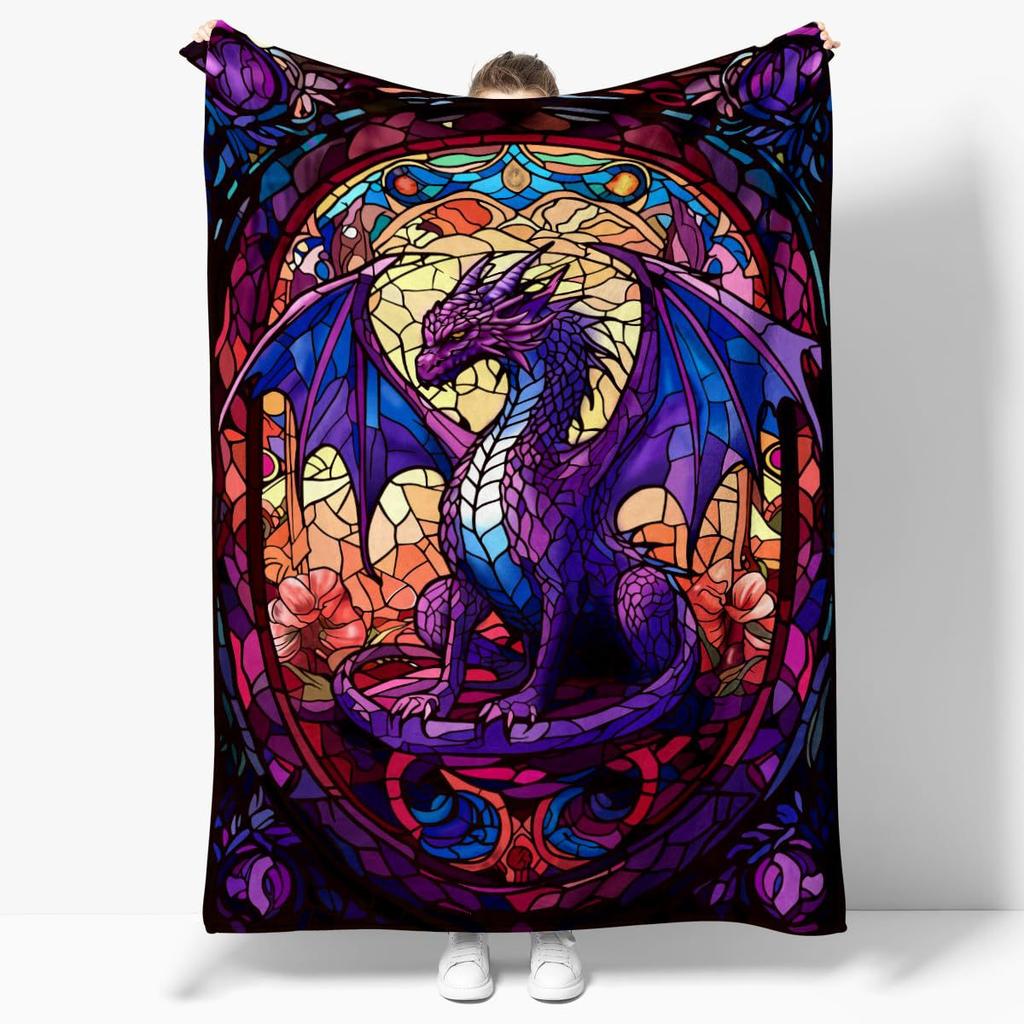 Purple Dragon Pattern Blanket Warm Flannel Blanket For Travel Camping Outdoor Picnic Blanket
